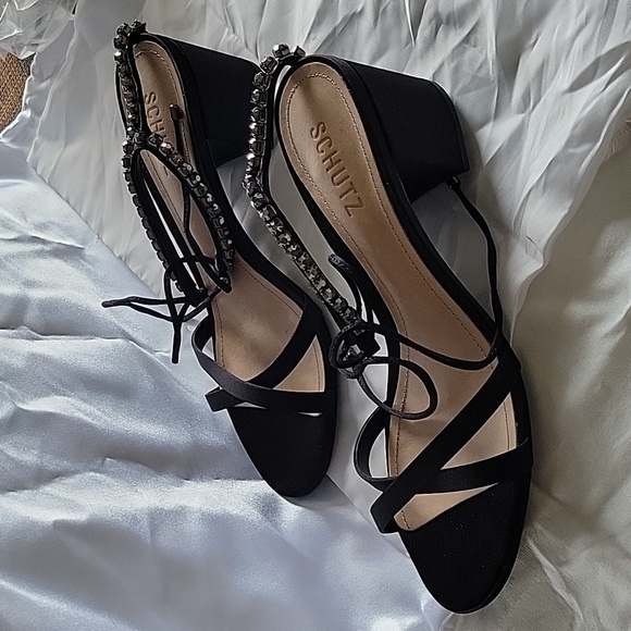 Schutz Islah Rhinestone Wrap Around Block Heel - Picture 6 of 11